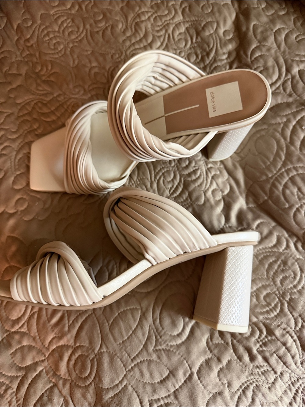 Dolce Vita Cream Twisted Strap Block Heel Mules